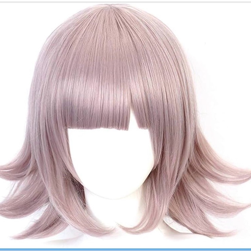 Short Layered Women's Wig in Soft Lavender/Gray/Pink with Bangs
